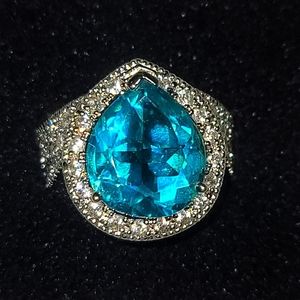 Aquamarine Tear Drop Shape Sterling Silver Ring